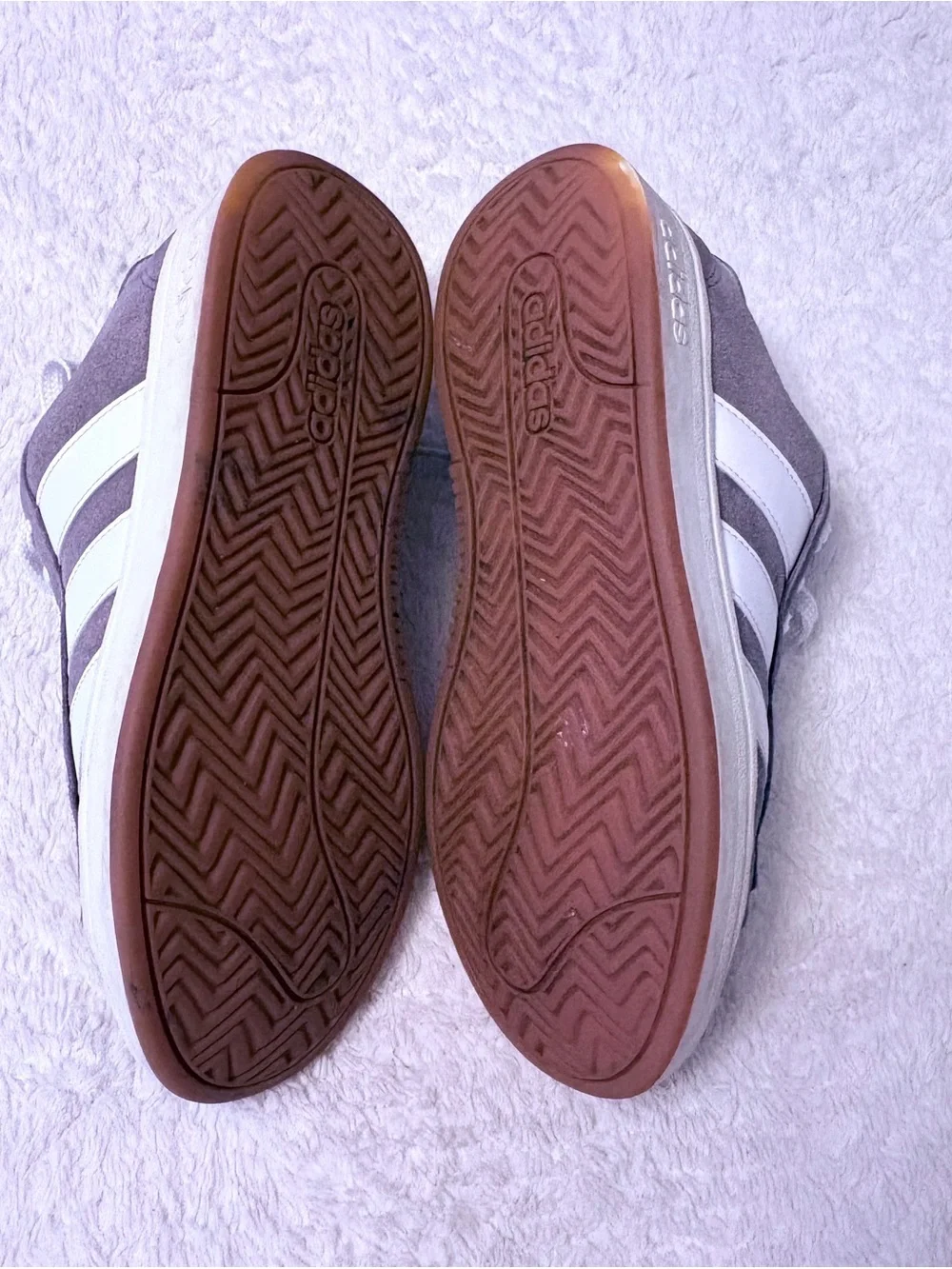 Size 7.5 Men/ 9 Wen Adidas grey suede and white Grand Court Alpha.